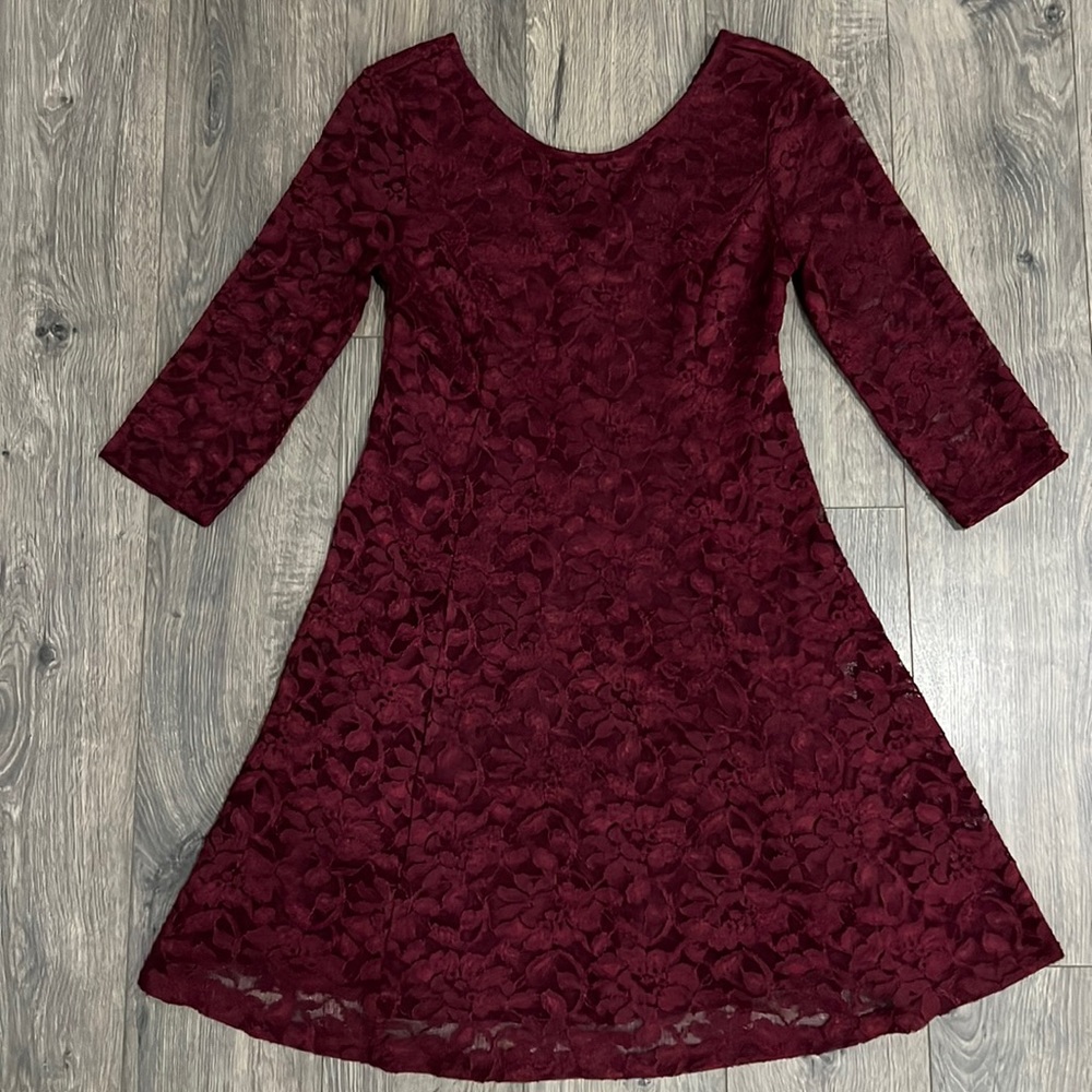Burgundy long sleeve mini dress with lining